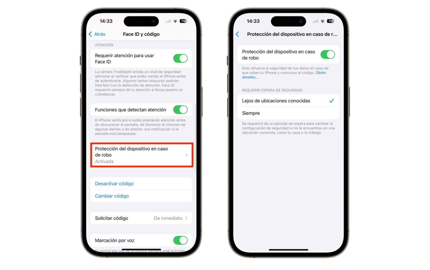 Ajustes de protección iPhone