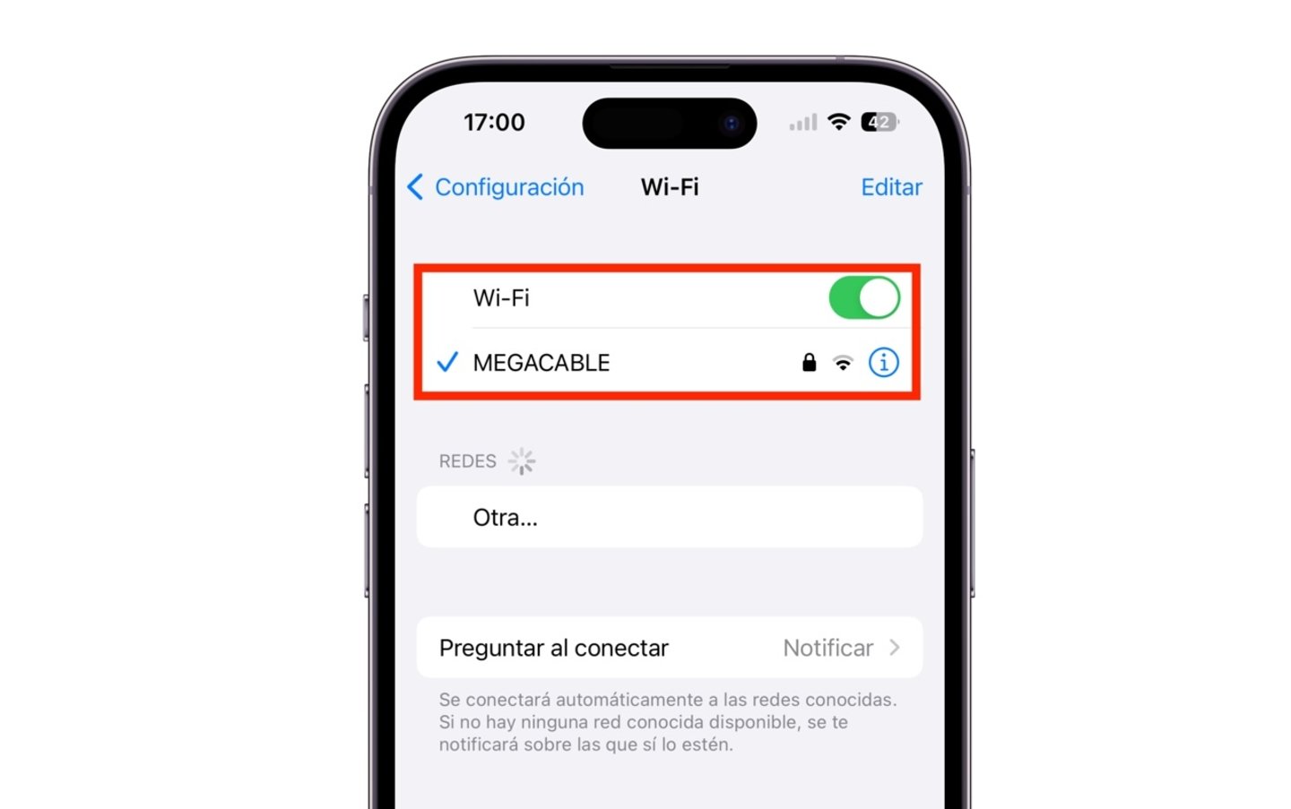 Wi-Fi conectado en iPhone