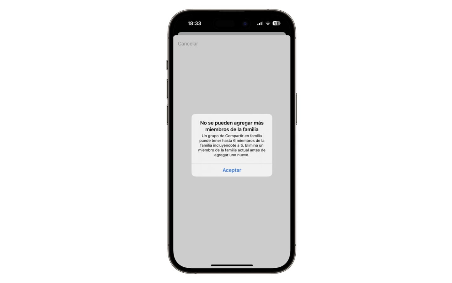 No se pueden invitar a más de 6 miembros en Compartir en familia