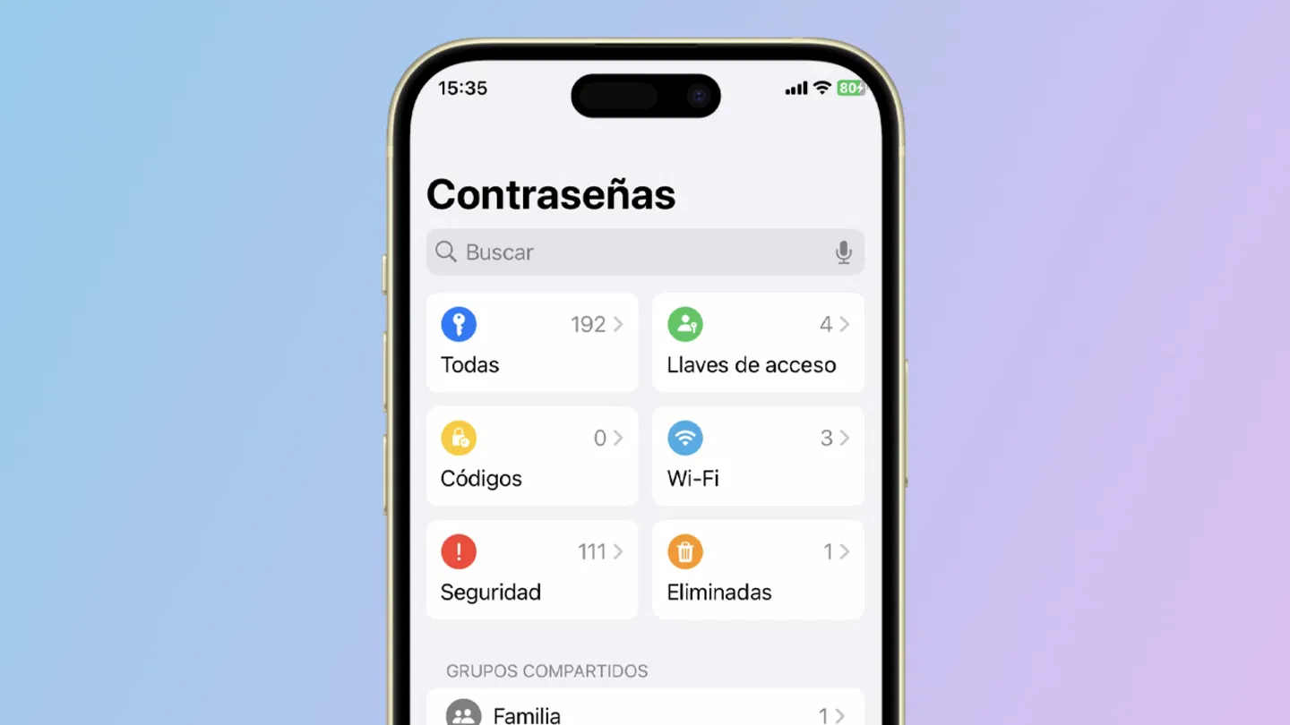 Interfaz de la app Contraseñas en el iPhone