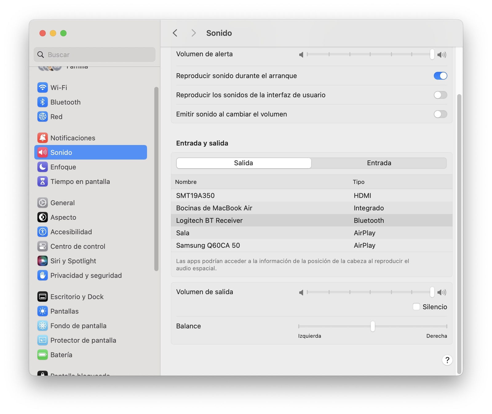 Configuración de sonido macOS