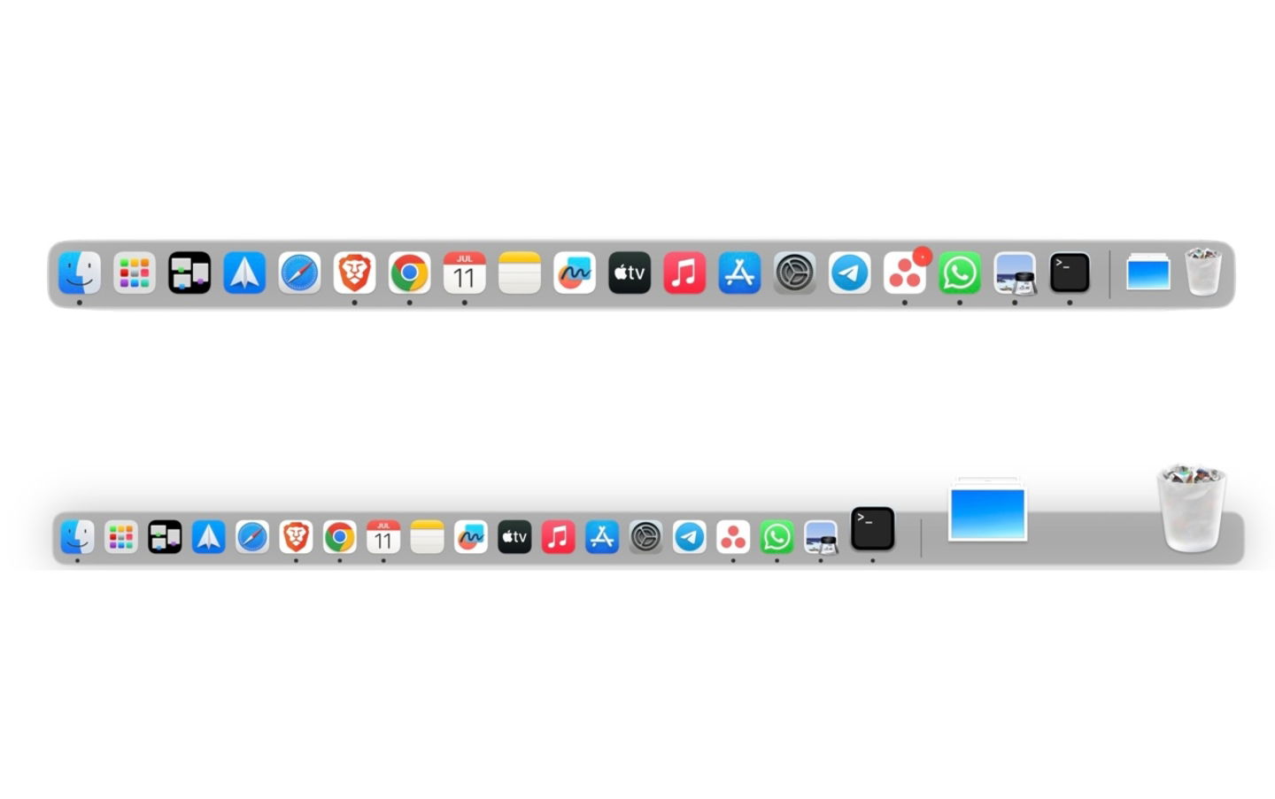 Dock de macOS, espacio vacío en carpetas