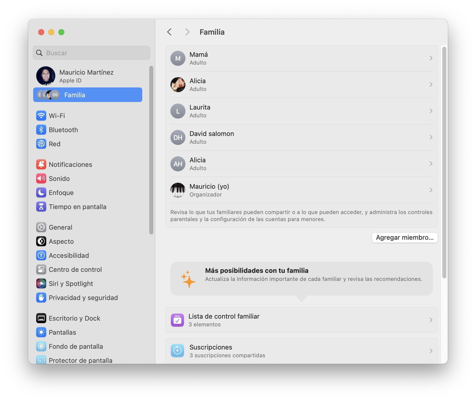 Configuración de En familia en macOS