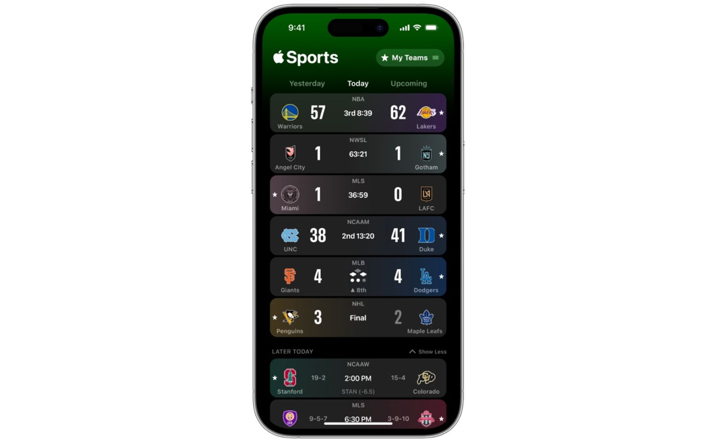 Interfaz de Apple Sports