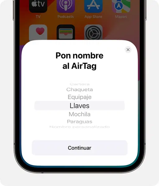 Nombre del AirTag en la configuración