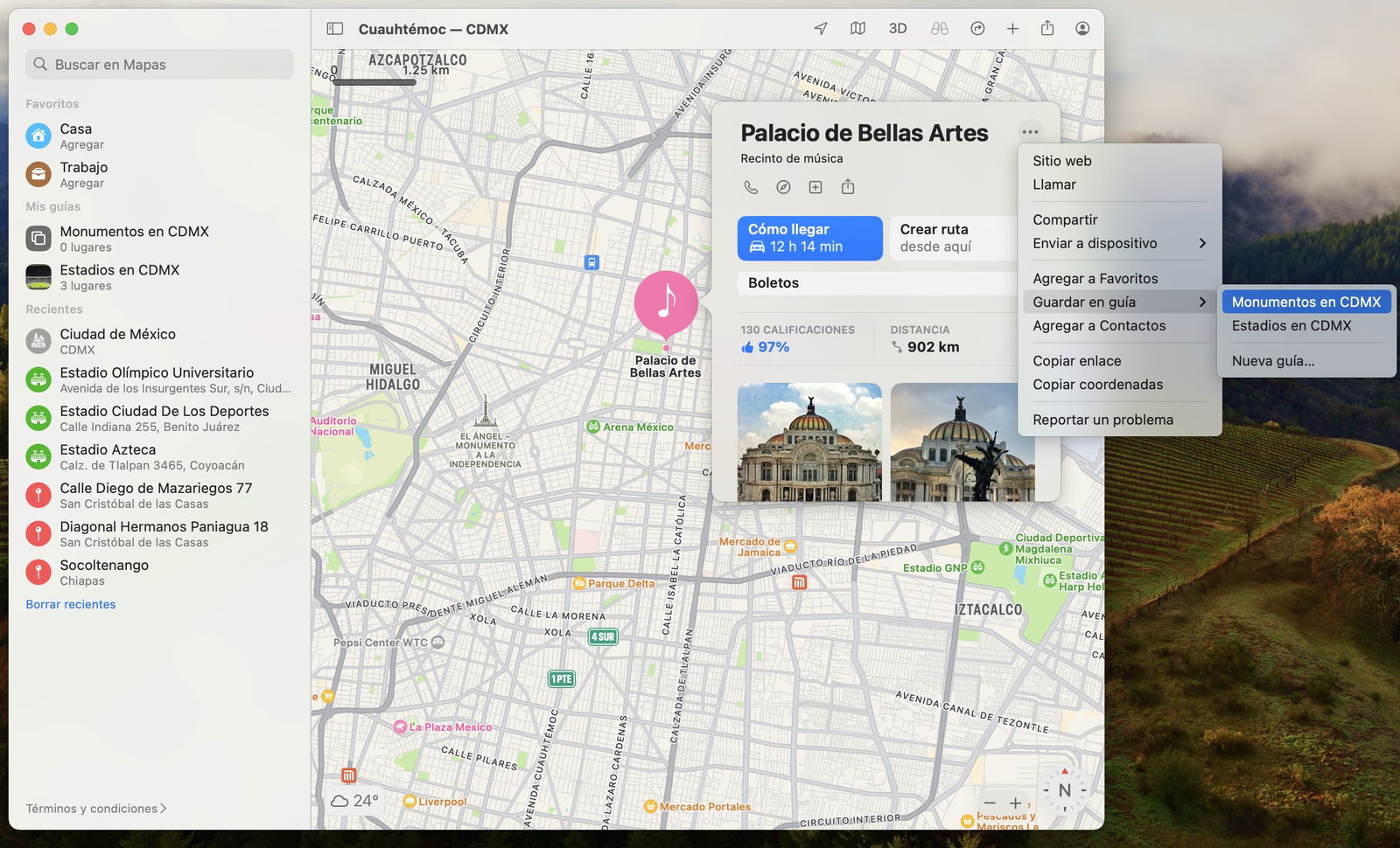 Explorar lugares en Apple Maps y guardarlos en una guía en Mac