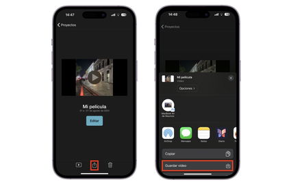 Guardar vídeos de iMovie en iPhone