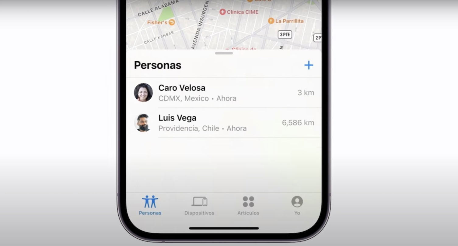 Interfaz de la app Buscar en iPhone