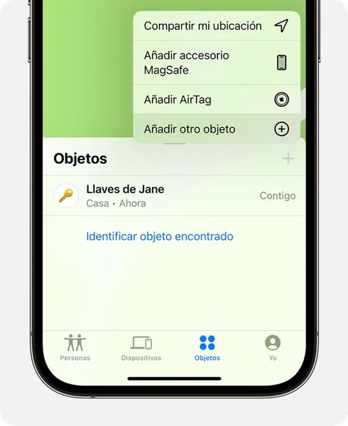 Menú de objetos o artículos en la app Buscar