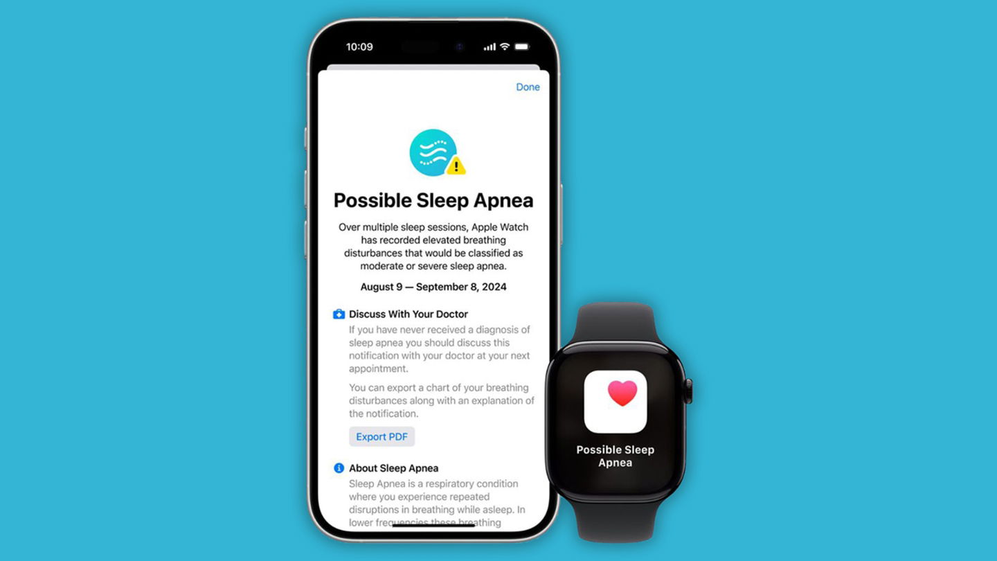 iPhone y Apple Watch mostrando información de la apnea del sueño