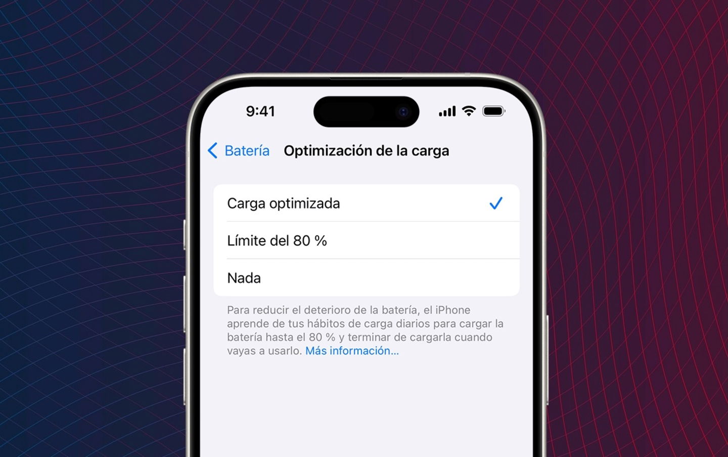 Optimización de carga en iPhone 15