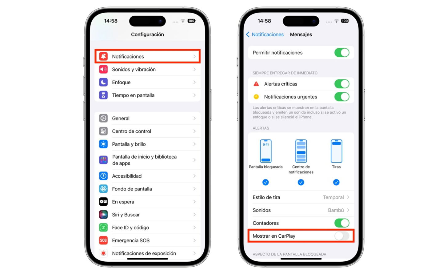 Notificaciones de mensajes en iPhone