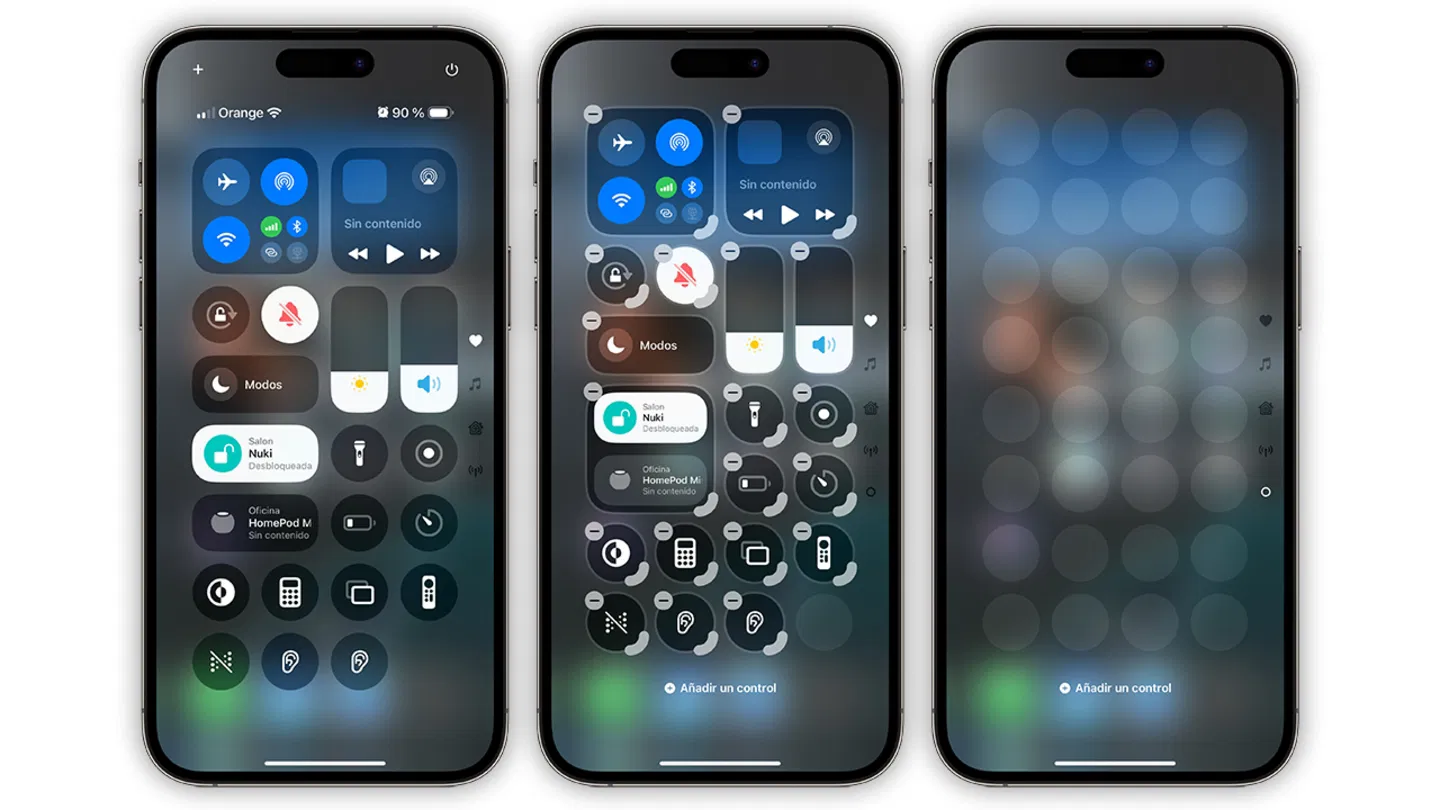 Capturas de pantalla del Centro de control de iOS 18