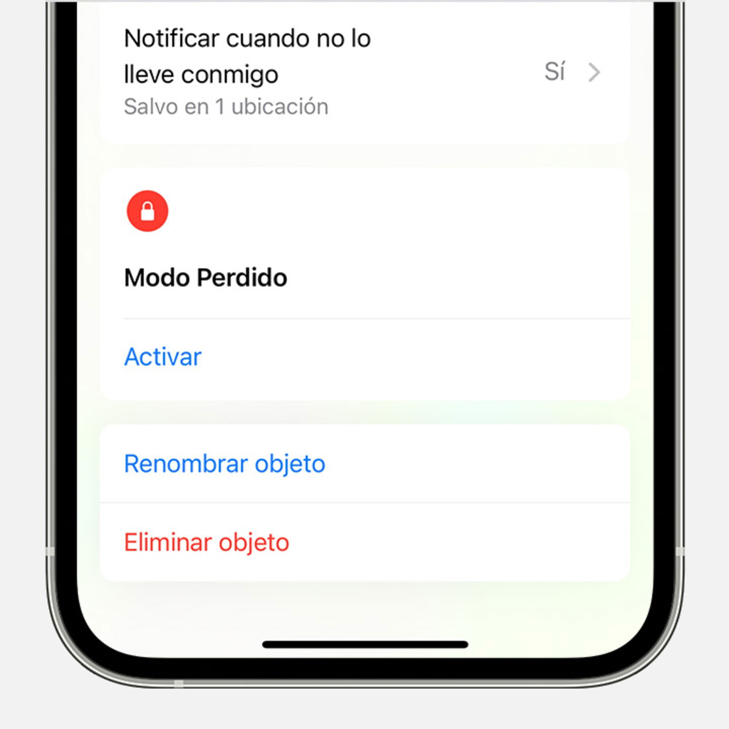 Opciones de AirTag en app Buscar