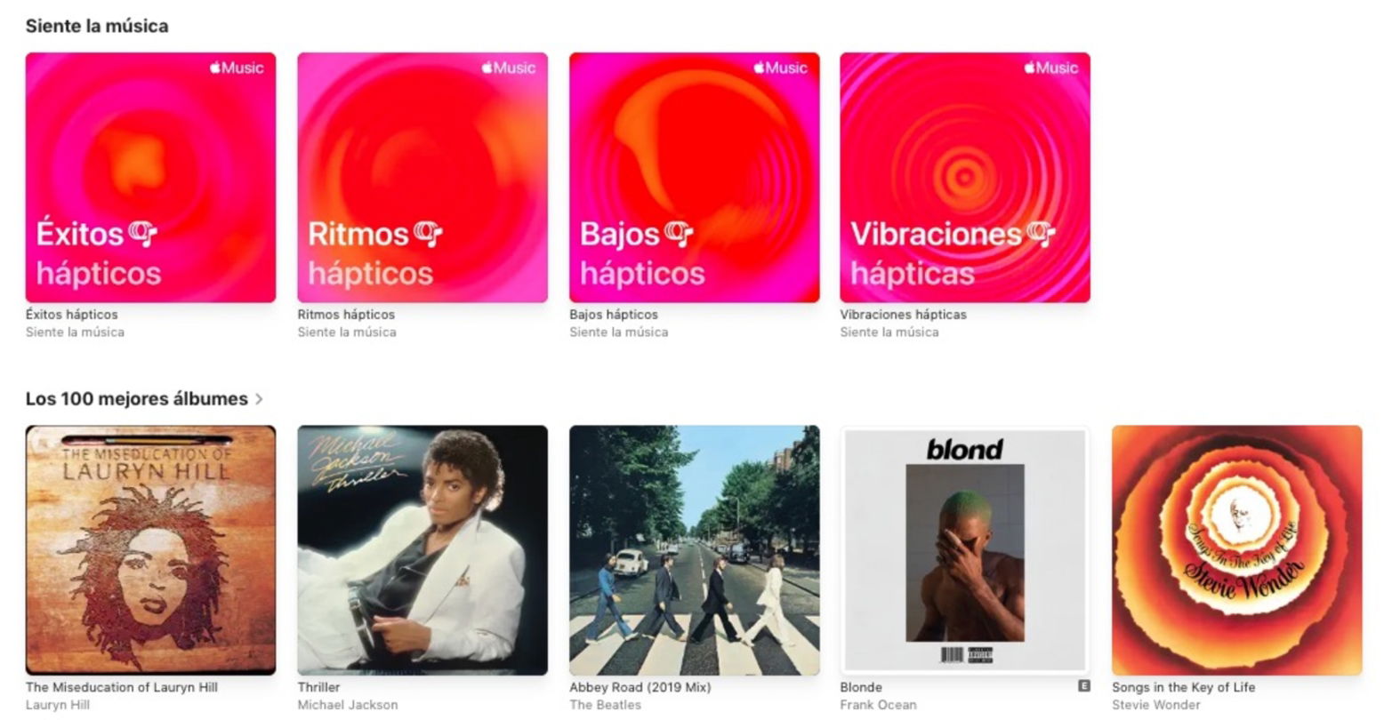 Apple Music, contenido de música háptica