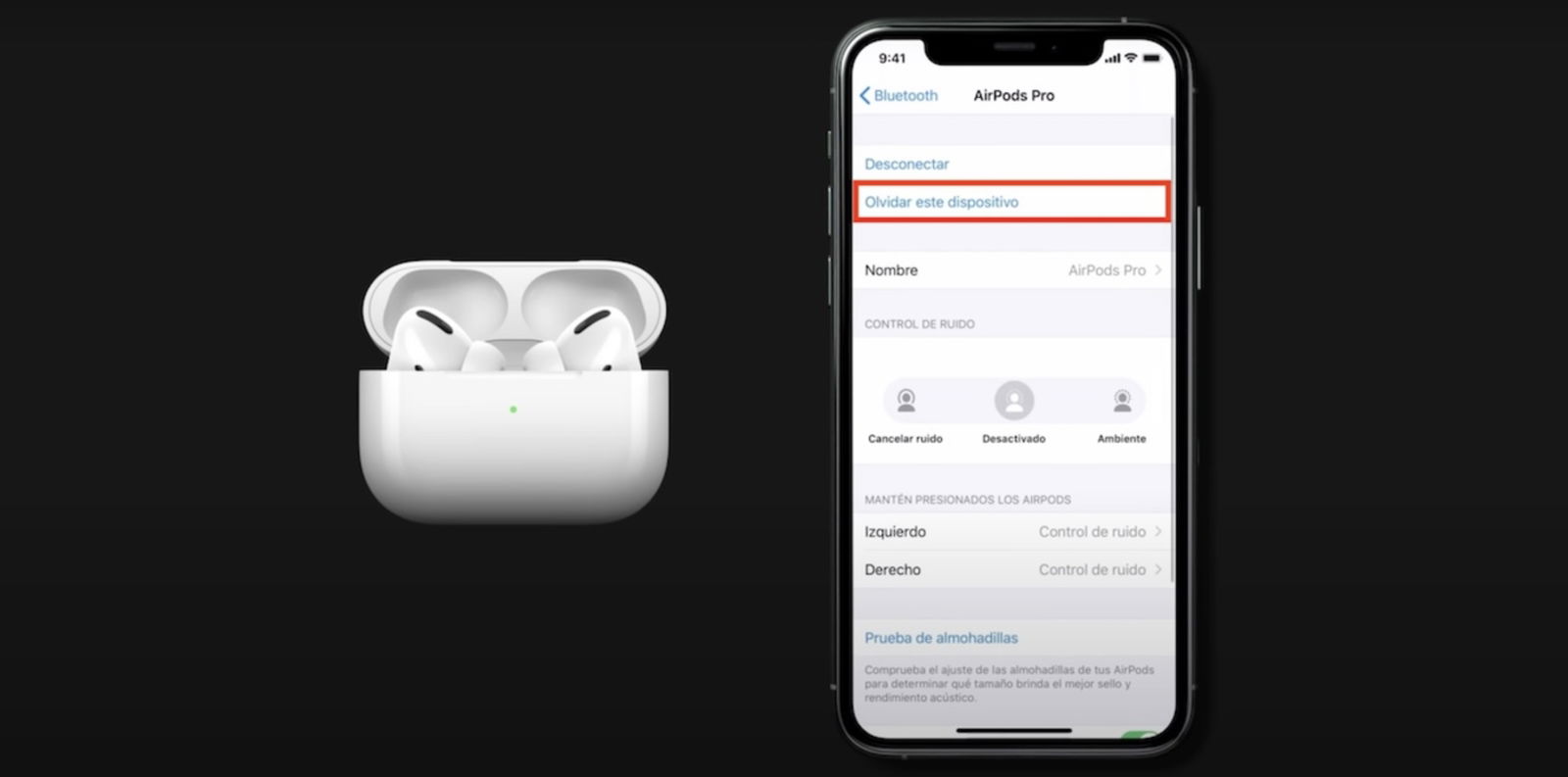 Opciones de AirPods Pro en iPhone