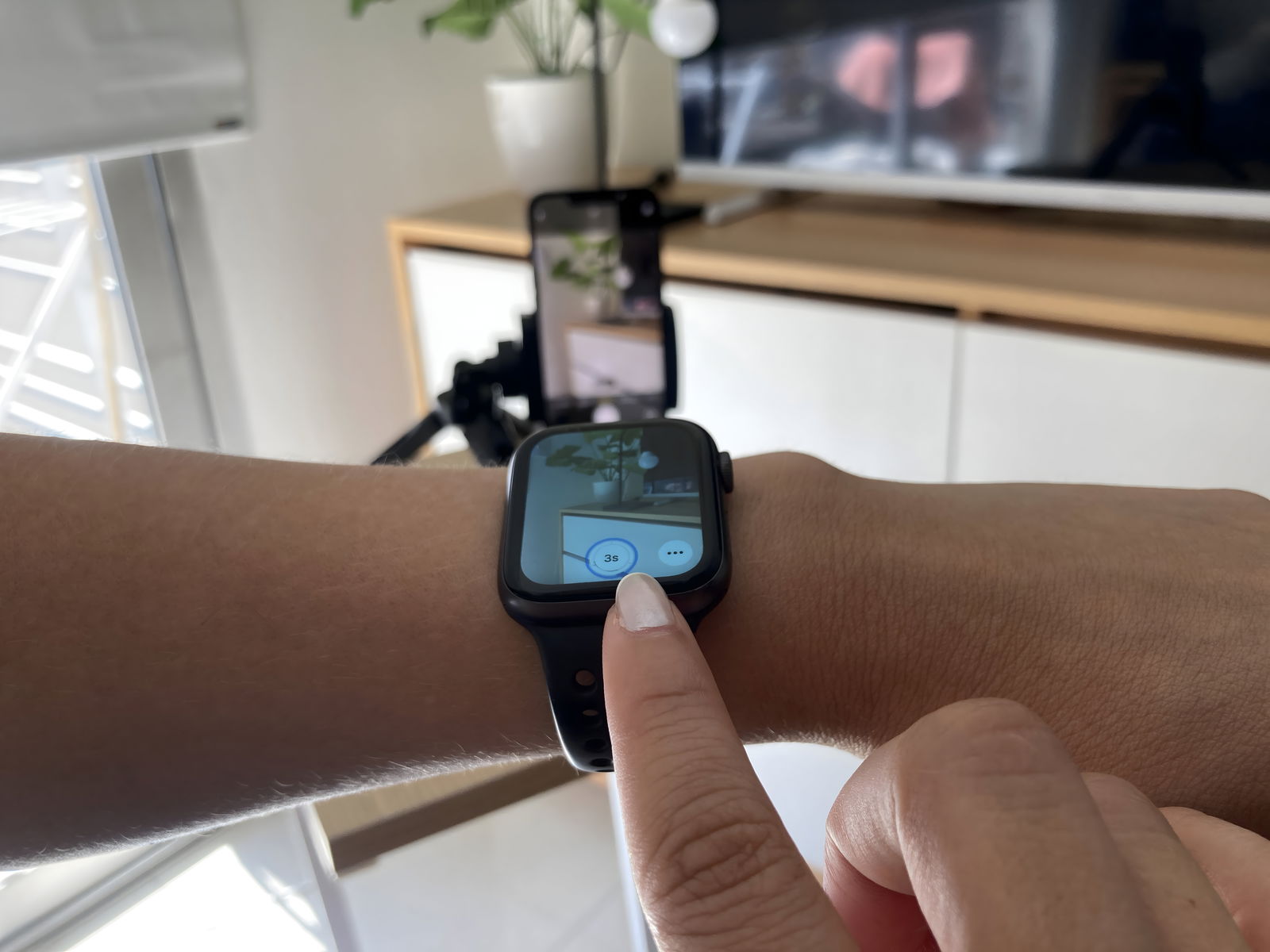 Apple Watch con la función temporizador cámara del iPhone 