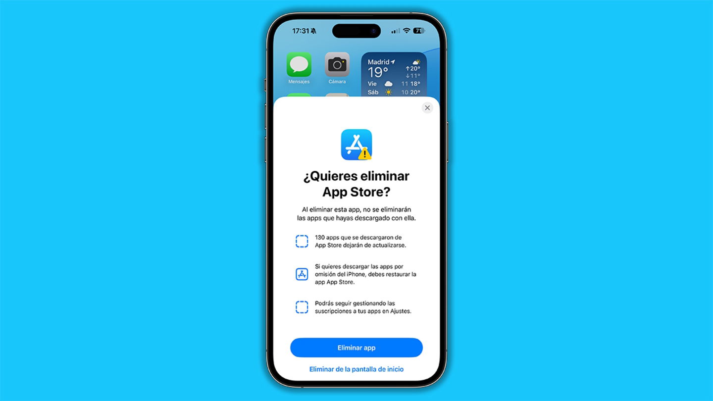 Captura de pantalla del iPhone cuando borras la App Store