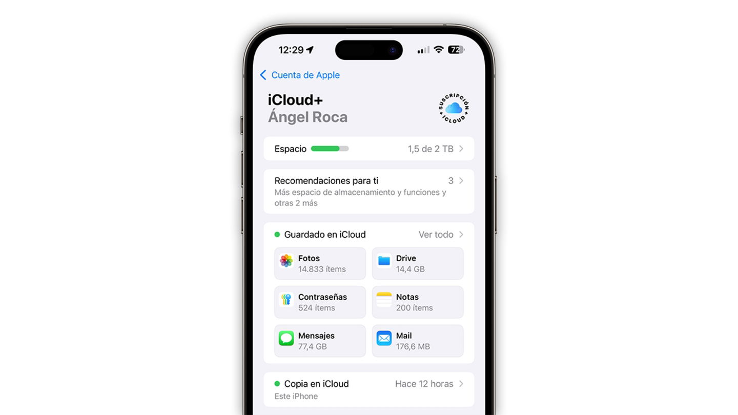 Ajustes de iCloud en el iPhone