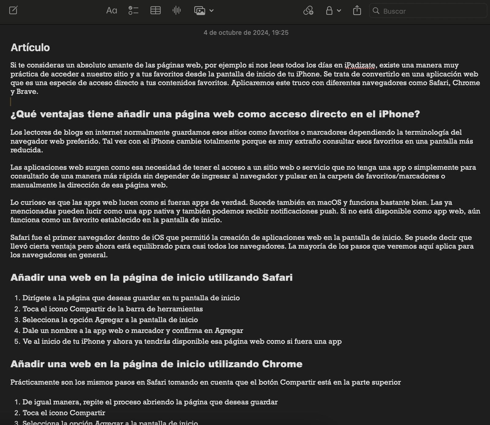 Nota con diferentes fuentes en macOS