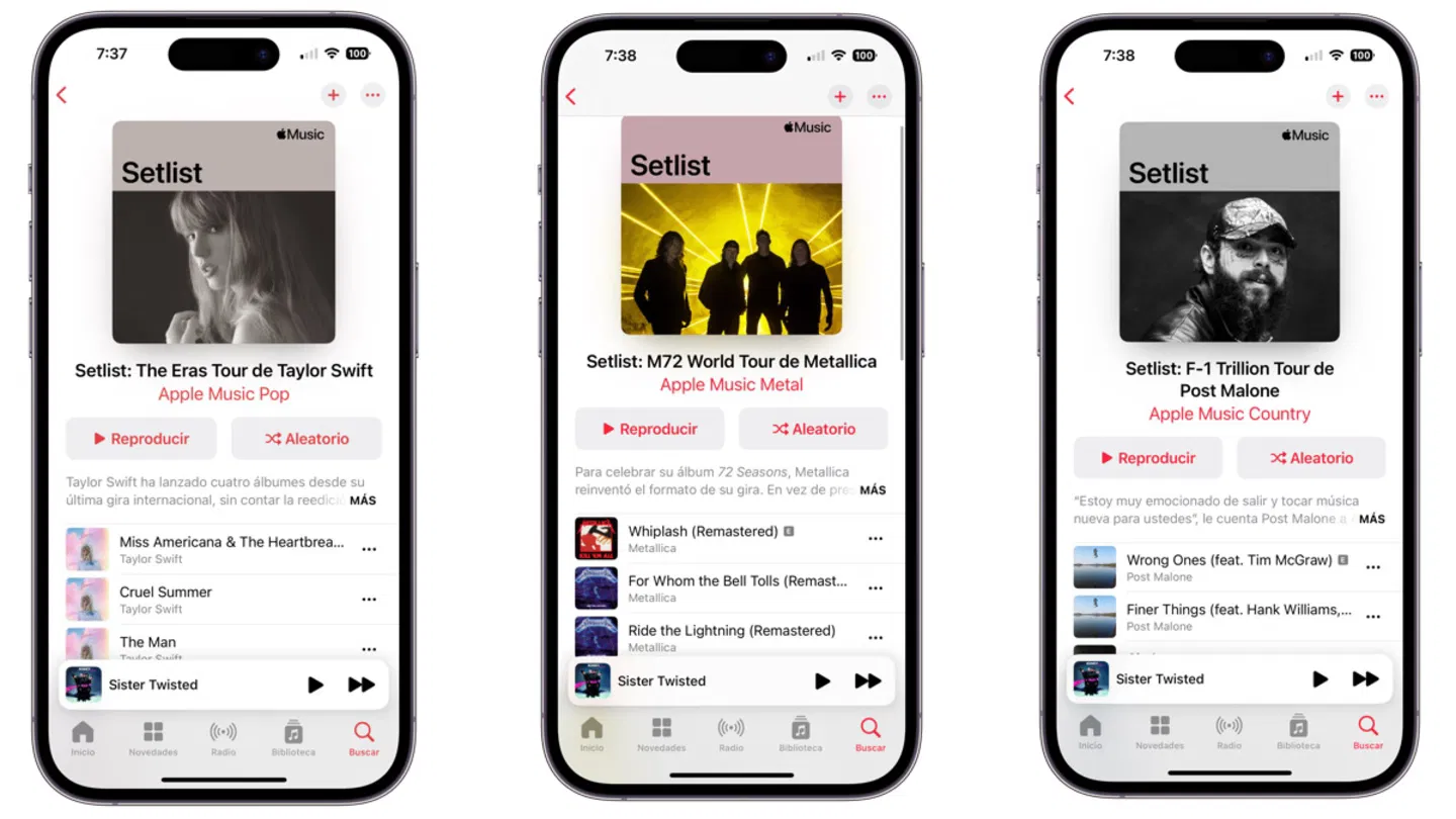 Los setlists en Apple Music en un iPhone