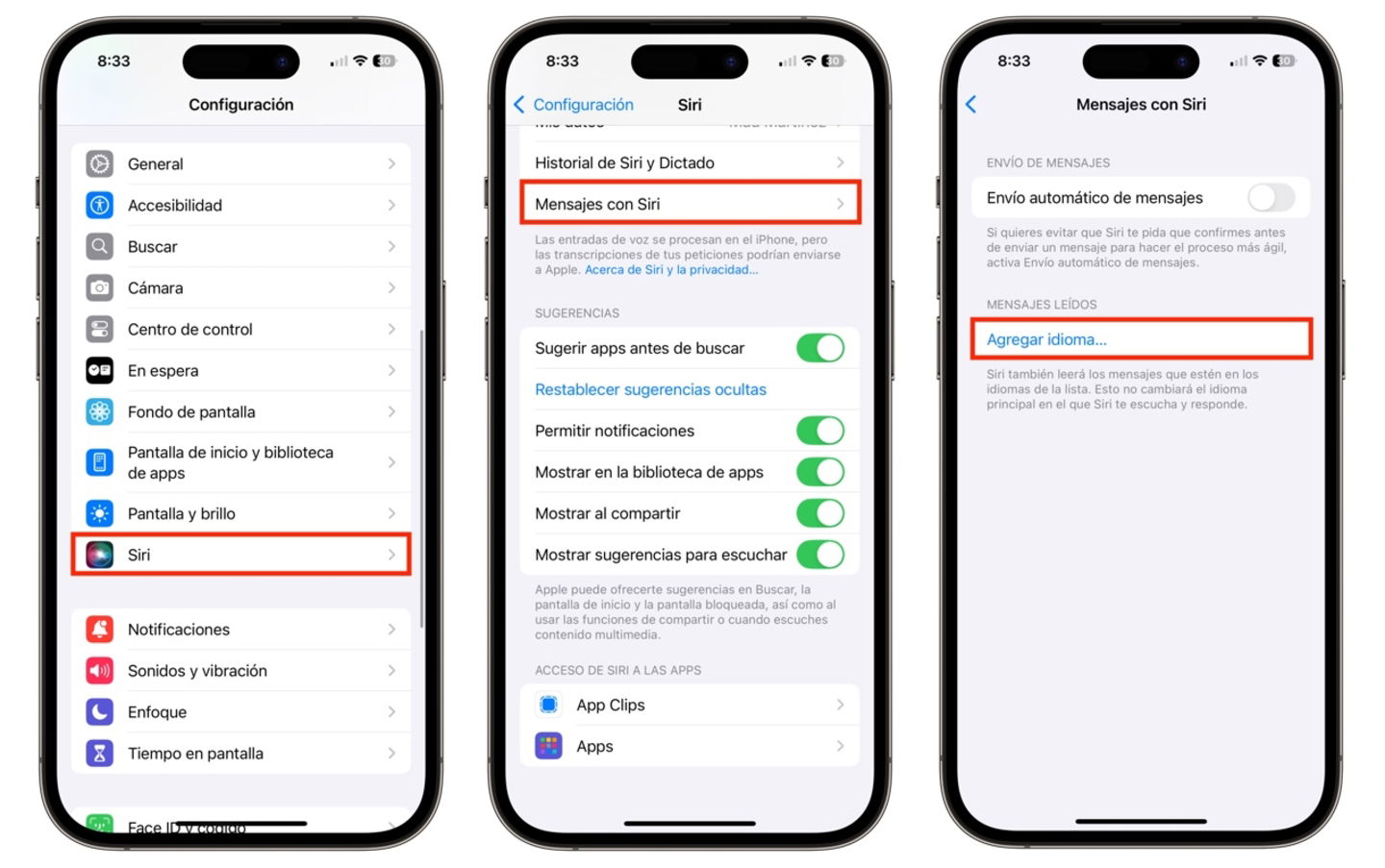 Configuración de idiomas en Siri