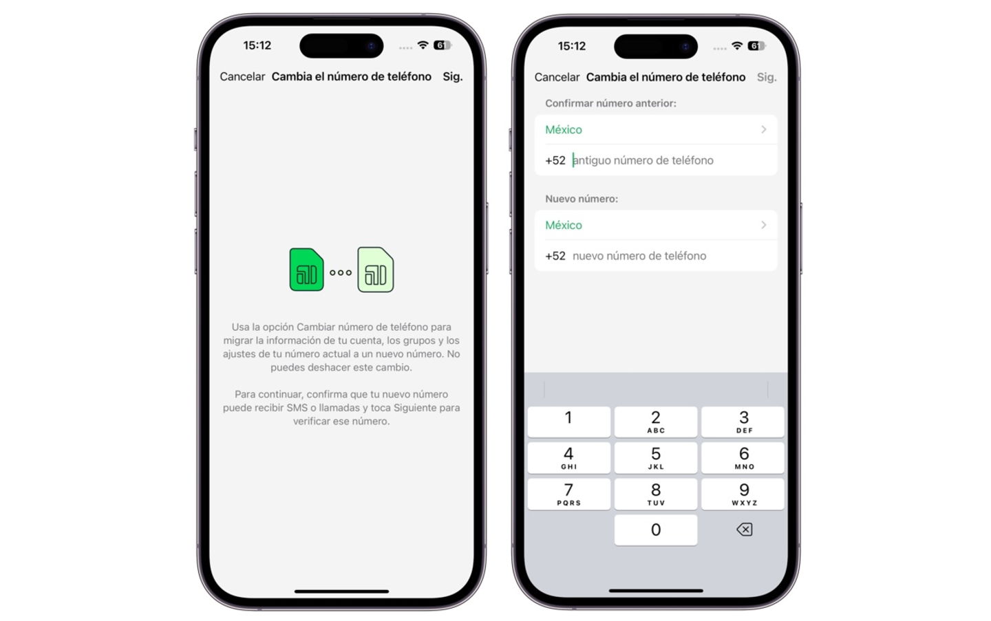 Procedimiento de cambio de número WhatsApp