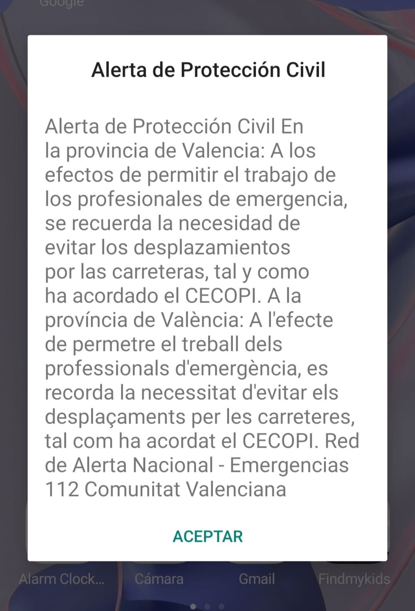 Alerta de protección civil