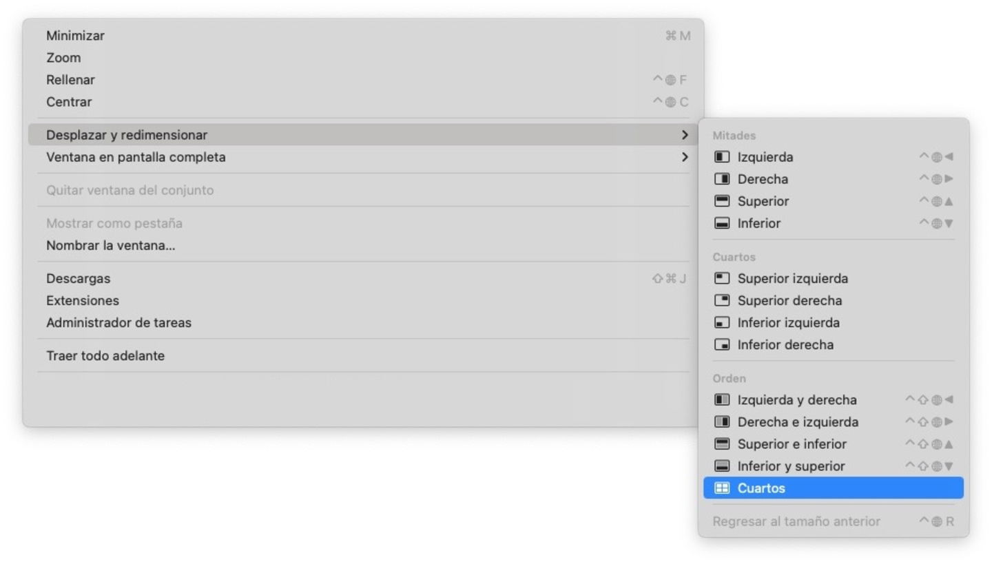 Opciones de menú ajuste de ventana macOS