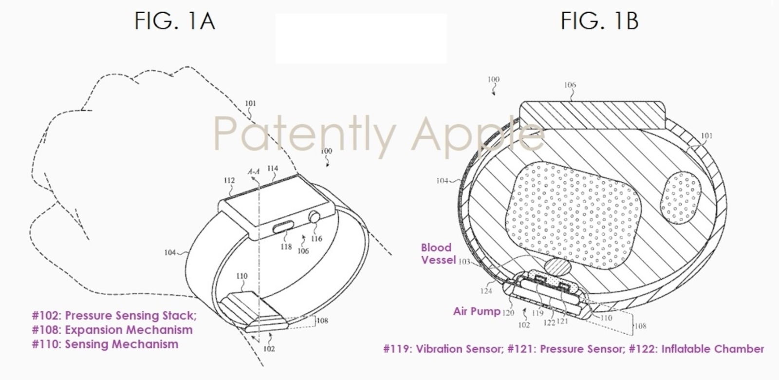 Grafico de una patente de Apple Watch