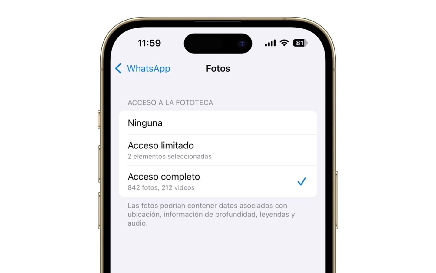 Permiso de acceso a fotos en iPhone