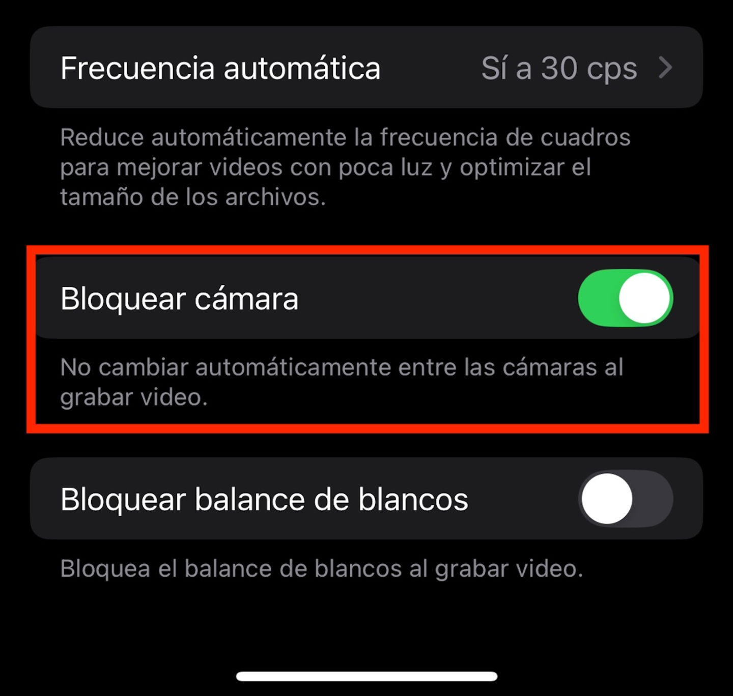 Ajustes de cámara iPhone