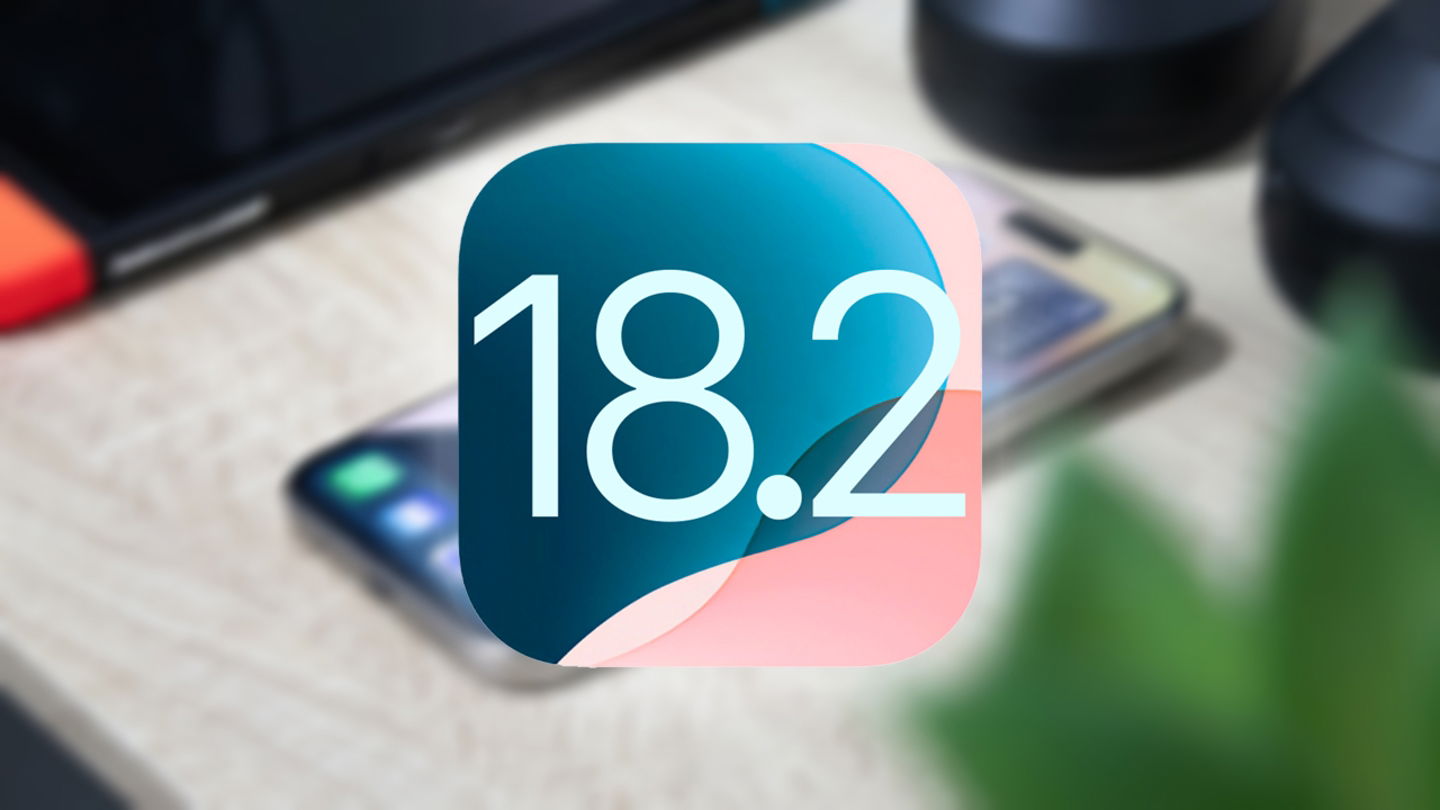 Icono de iOS 18.2 con un iPhone de fondo