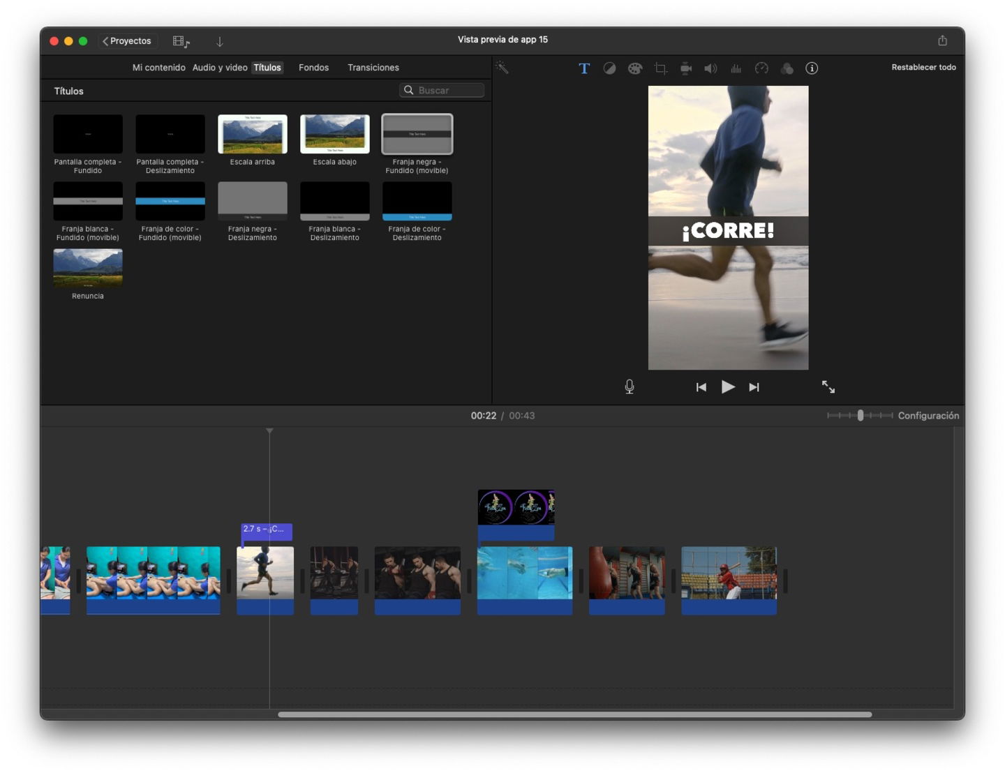 Texto en forma de título en iMovie