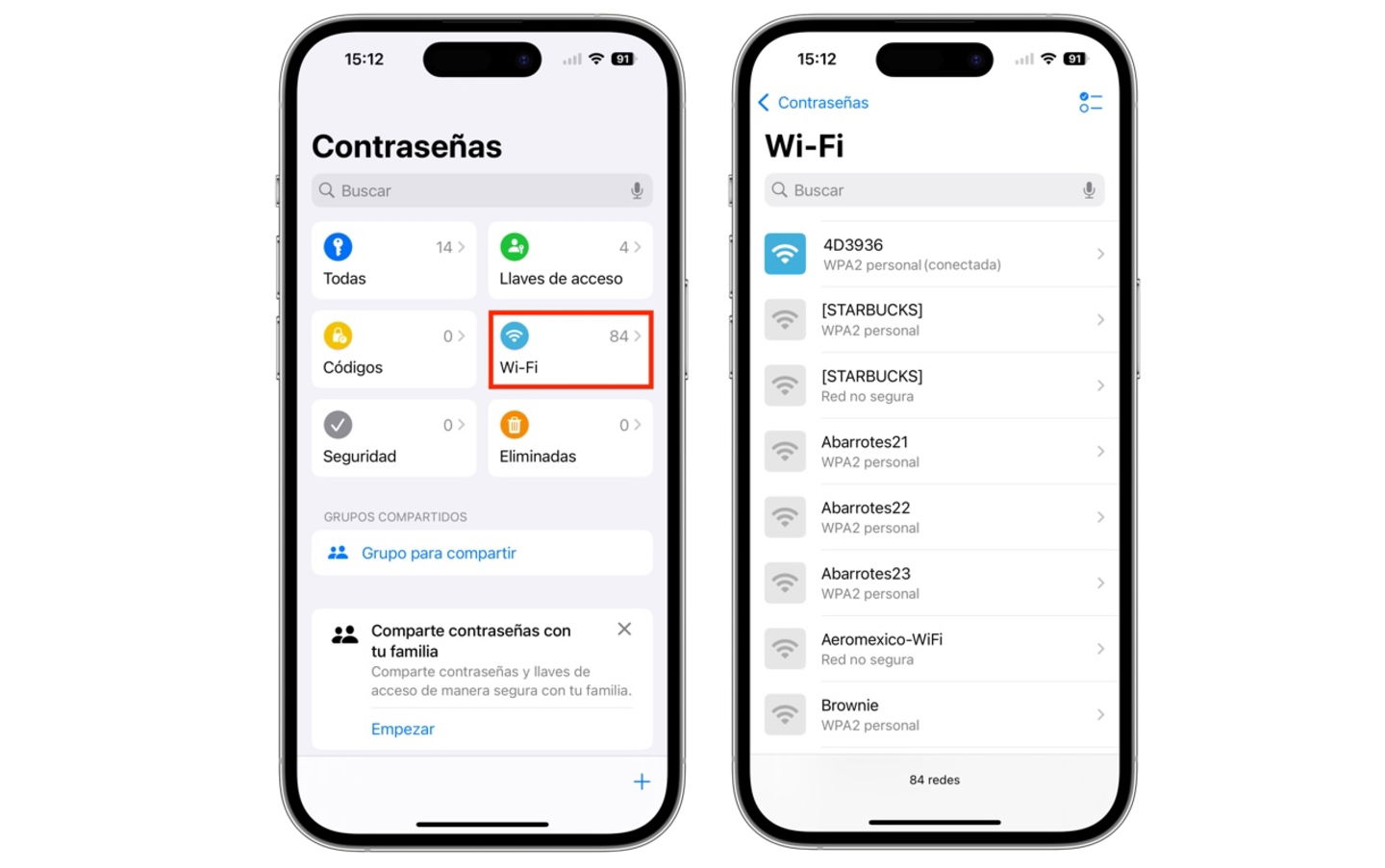 App Contraseñas, Wi-Fi