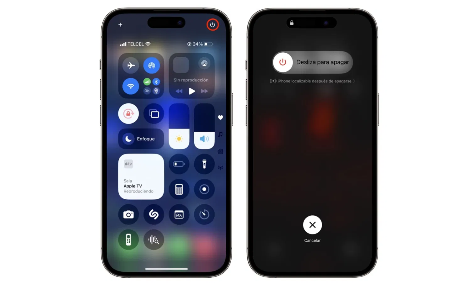 Centro de control, botón apagado en iPhone