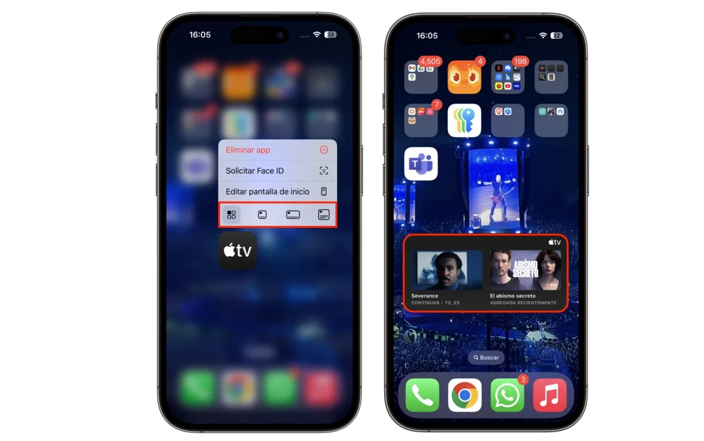 App convirtiéndose en widget en pantalla de inicio iPhone