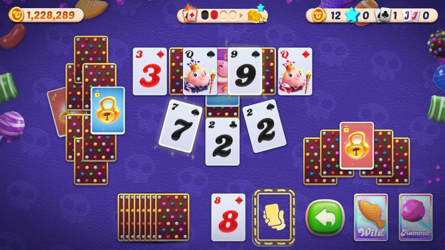 Interfaz Candy Crush Solitaire