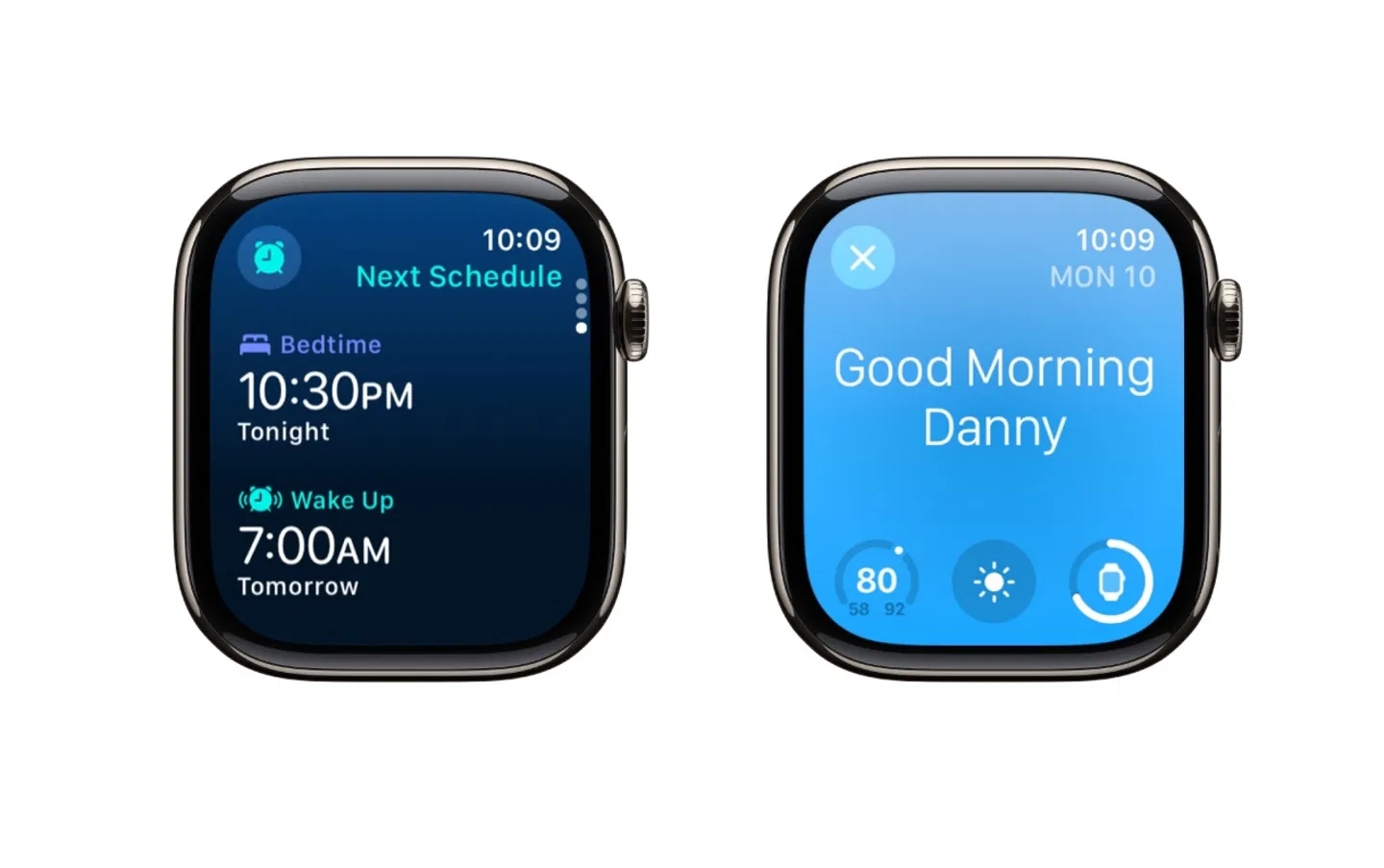 Hora de sueño y pantalla de buenos días en Apple Watch