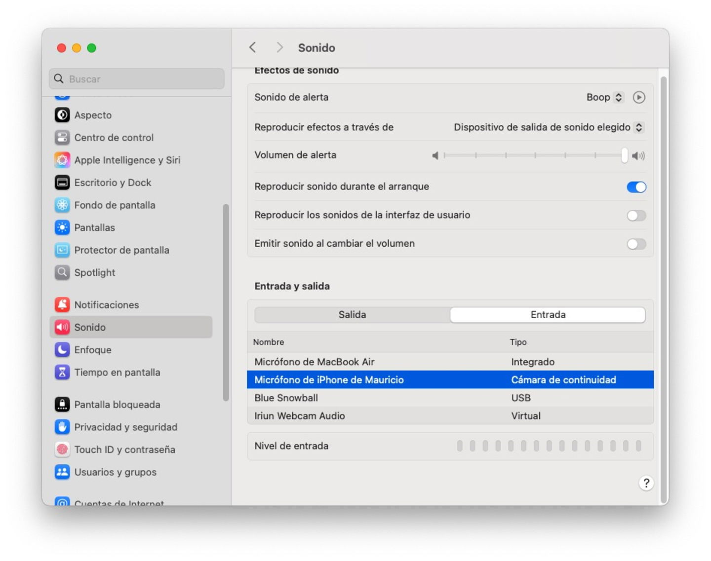 Ajustes de Sistema macOS Sonido