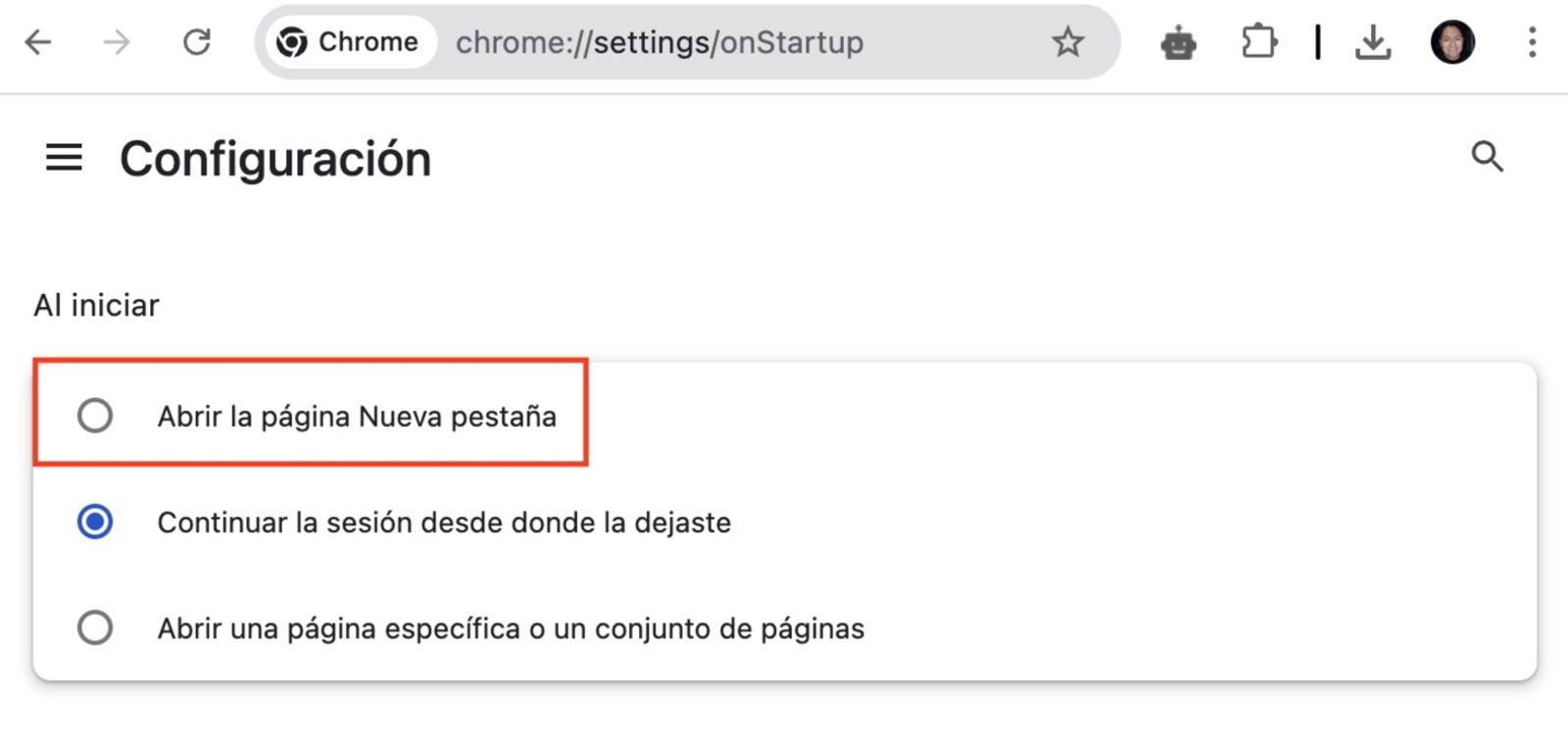 Ajustes de Google Chrome