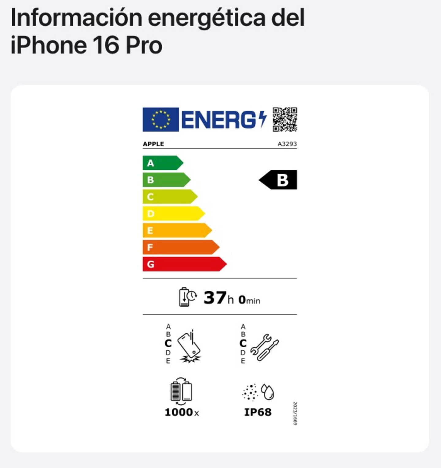 Energy Information iPhone 16 Pro