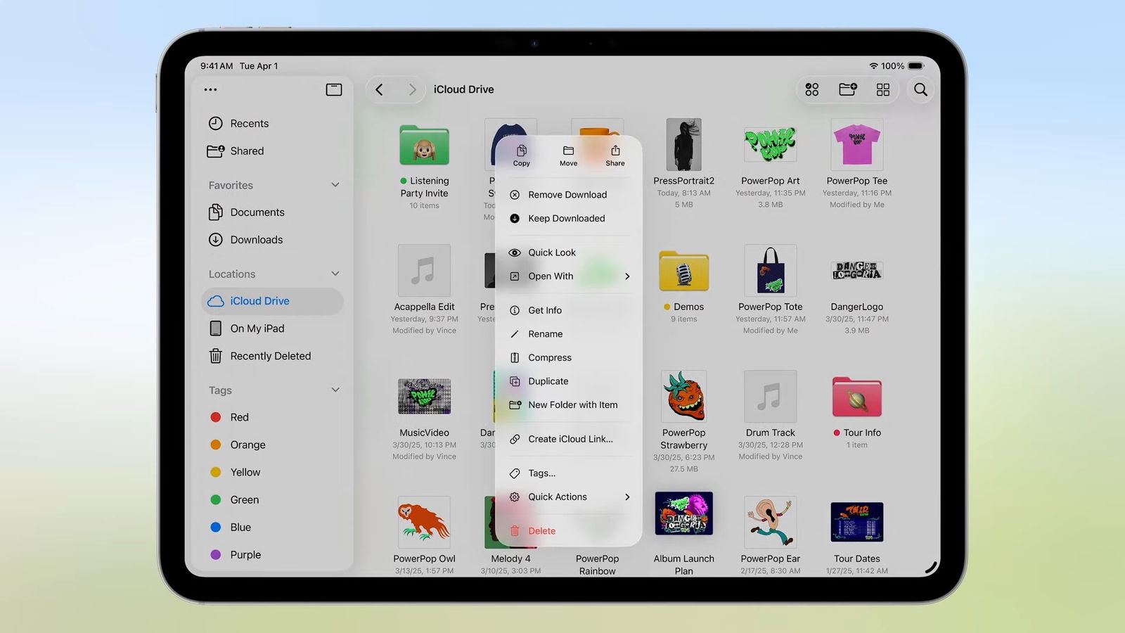 Files on iPados 26 with more options