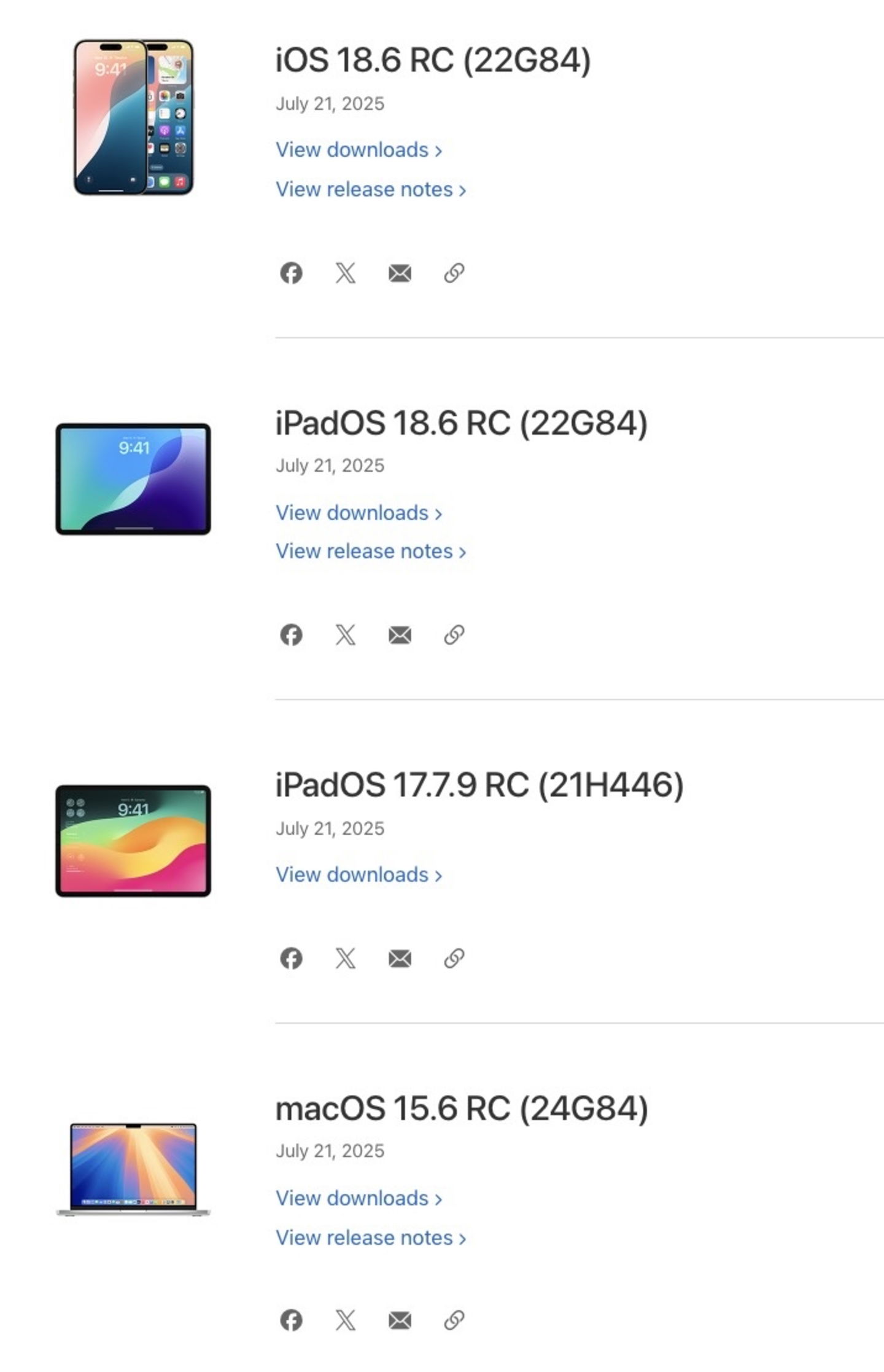 Versiones RC Apple