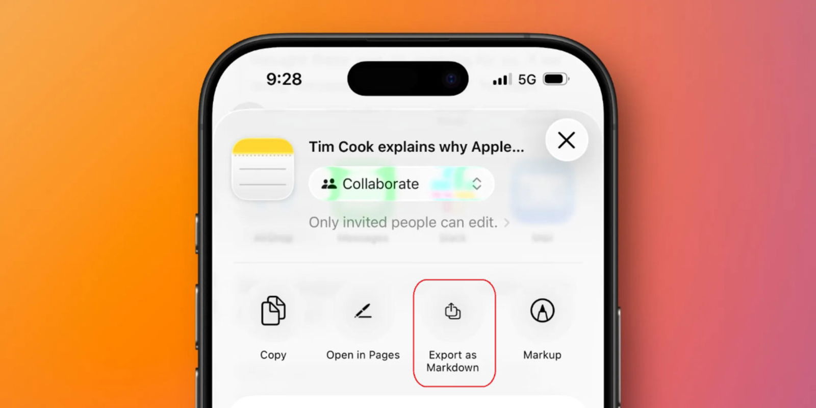 Exportar como Markdown en app Notas de iOS 26