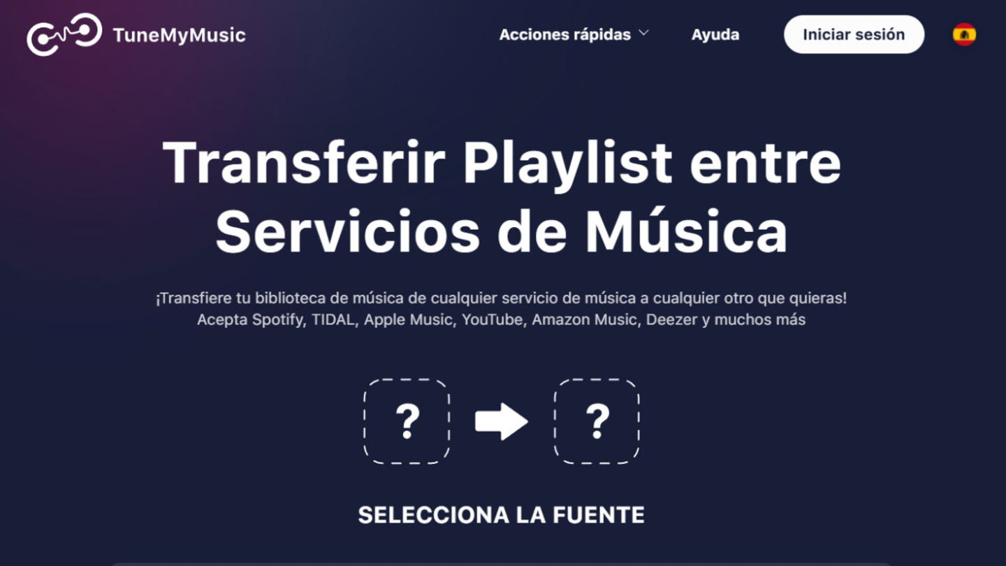 TuneMyMusic - Captura web
