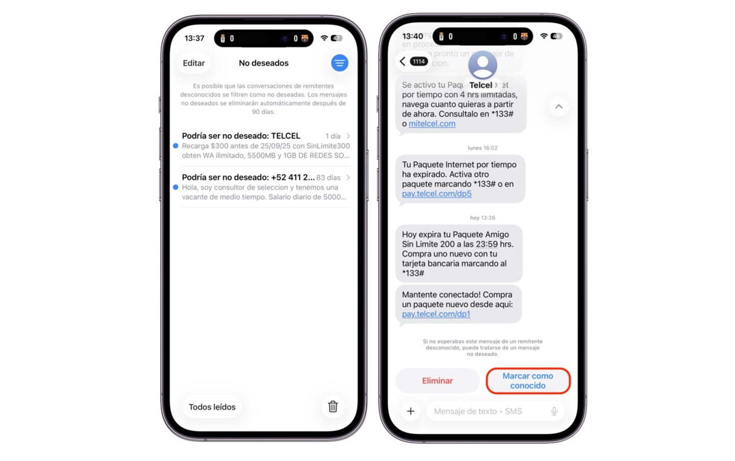 Mensajes no deseados en iPhone
