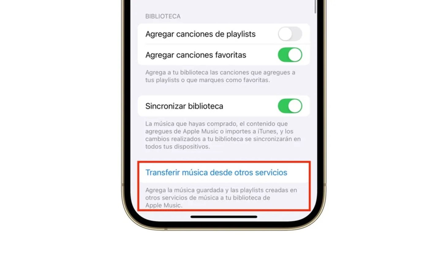 Ajustes de Apple Music