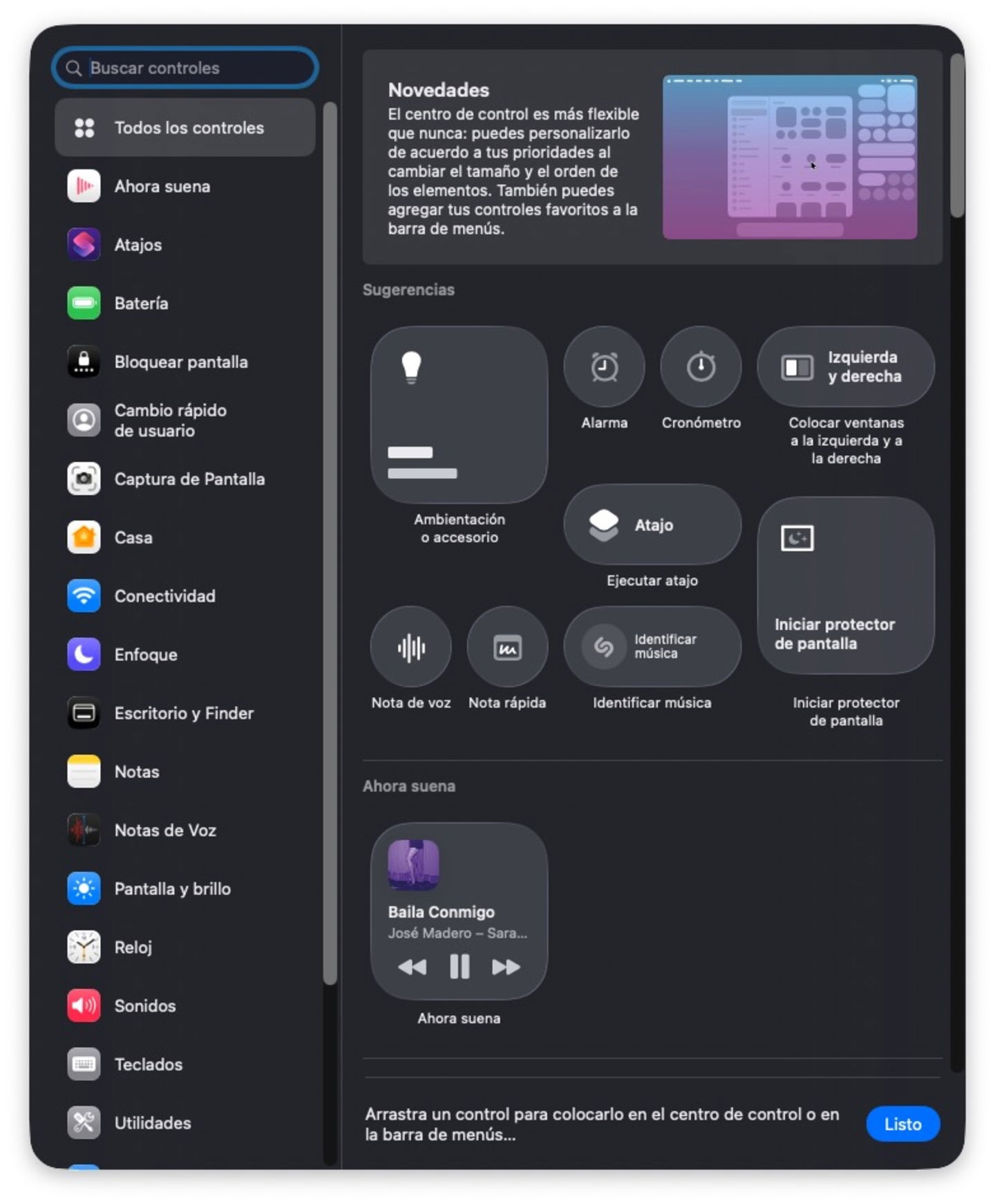 Centro de control en macOS Tahoe