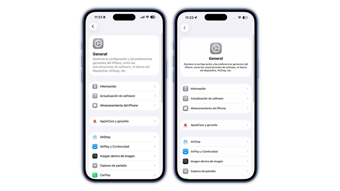 Captura de pantalla de los ajustes del iPhone